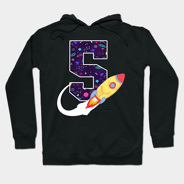 Outer Space 5 Year Old 5th Birthday Five Rocket Ship Party Hoodie by ruffianlouse